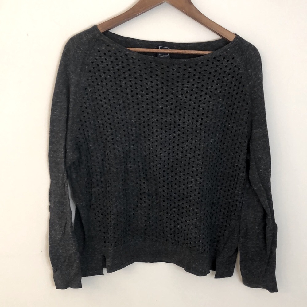 GAP cutout lightweight Charcoal Fray Knit Sweater grunge distressed neutral SZ S